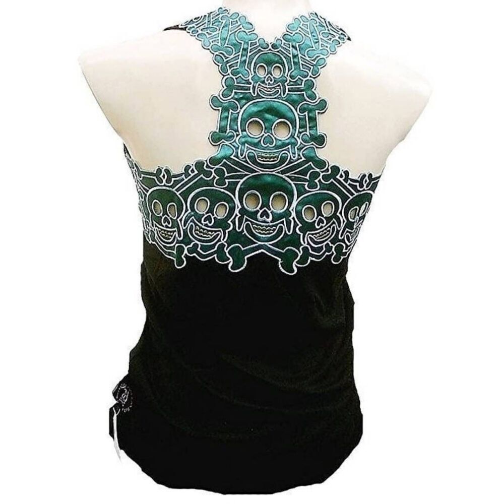 White Skulls Embroidery Skull Tank Top Sz Large
